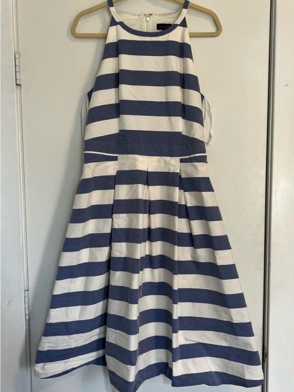 The Limited Navy and White Striped Halter Fit-and-Flare Dress
